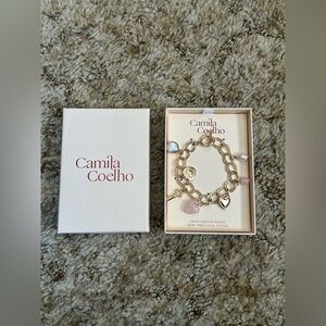 Camila Coelho Gold Heart Pearl Charm Bracelet